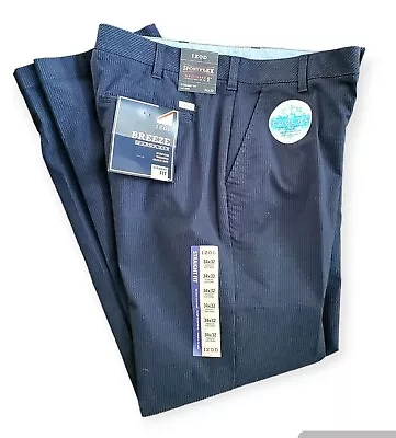 IZOD Breeze Seersucker Pants Men’s 34x32 Straight Fit Stretch Wicking Navy NWT  • $19.99