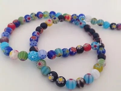 Millefiori Glass Beads Round 6mm. Flower Pattern Jewellery Making UK SHOP • £4