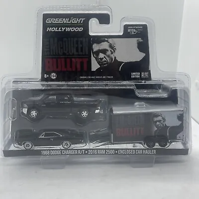 Greenlight 1/64 STEVE McQUEEN BULLITT 1968 DODGE 2016 RAM + ENCLOSED CAR HAULER • $9.99