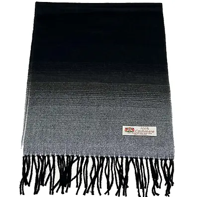 Men Women 100% CASHMERE SCARF Wrap Made In England Solid Black Fade Gray #W107 • $10.50