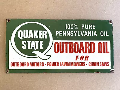 Vintage Quaker State Outboard Oil Petroleum Porcelain Gasoline Pump Station Sign • $10.50