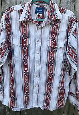 Wrangler Western Shirt Mens Aztec Striped Long Sleeve Pearl Snap Large Southwest • $45