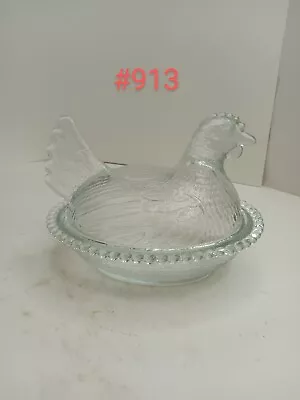 Vintage Indiana Glass Clear Chicken Hen On A Nest Candy Trinket 7' Dish • $25