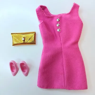 VTG 1990's Barbie Fashion Avenue Hot Pink Dress High Heels & Gold Clutch Handbag • $11.88