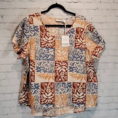 Sigrid Olsen Plus Size 1X Linen Short Sleeve Top NWT • $25