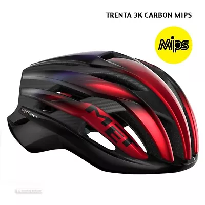 MET TRENTA 3K CARBON MIPS Road Cycling Helmet : RED IRIDESCENT • $379