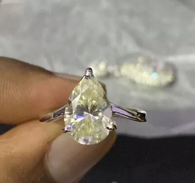 $424.88 • Buy 4 Ct Fancy Off White Pear Shape Treated Diamond Ring Great Luster Certified !