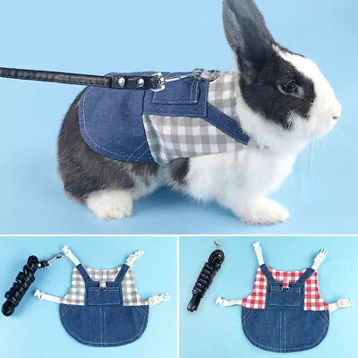 Bunny Denim Jacket Coat Harness Leash For Rabbit Small Pet Squirrel Clothes Set • $7.99