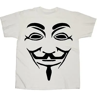 V For Vendetta Black Line Mask White T-Shirt • $10.55