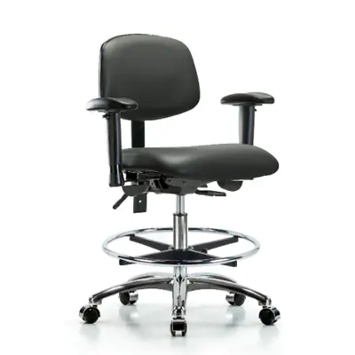 Vinyl Chair Chrome Medium Bench Height With Adjustable Arms Chrome Foot Ring • $512.99