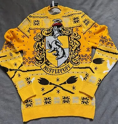 £9.99 • Buy Harry Potter Hufflepuff Crest Knitted Christmas Jumper Xmas Sweater XS