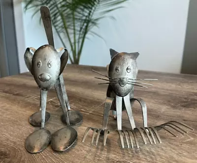 Dog & Cat Metal Spoon/Forks Sculpture Via Repurposed Materials • $30