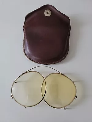 Vintage Clip On  Aviators Sunglasses Yellow Tint Marked US W/ Leather Case • $17.50