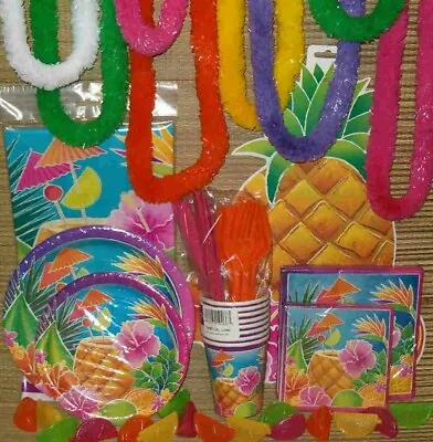 $49.95 • Buy LUAU 380pc LOT For 32 ~ Plates Cups Napkins Tablecovers Leis Umbrella Pix + More