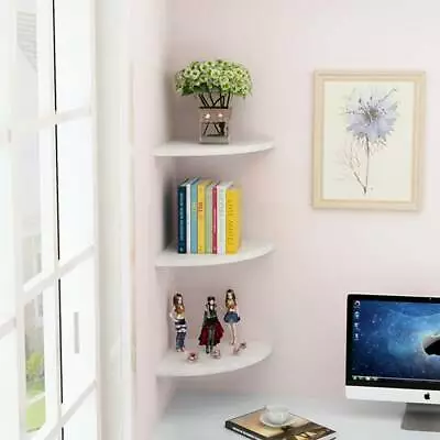 £8.99 • Buy Pack Of 3 Floating White Corner Shelf Shelves Wooden Wall Storage Unit Bedroom
