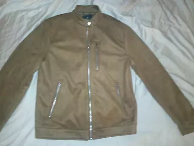 H&M Men's Faux Suede Cafe Rscer Biker Motorcycle Jacket Tan Beige Size Medium M • $30