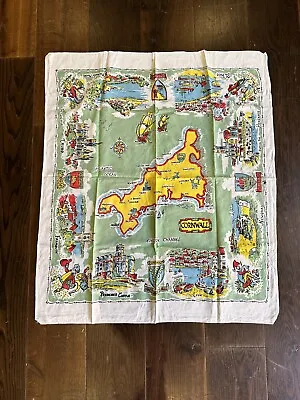 Cornwall Map Vintage Souvenir Tablecloth Cloth 75cm X 85cm Map Fabric • £40