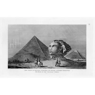 EGYPT First & Second Pyramids Of Giza & The Sphinx - Antique Print 1823 • £11.99