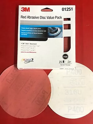 3m 01251 Red Abrasive (25) Discs Stikit Red 6  Inch P400 Grit Grade 1251 • $12.95