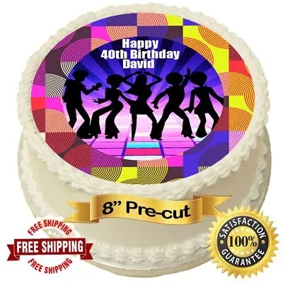 70s Disco Personalised 8  Round Edible Cake Topper • £5.95