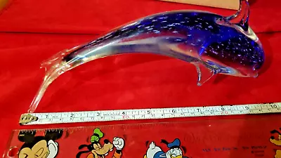 Art Glass Murano Style Dolphin Figurine Blue Swirl 16.5  • $10