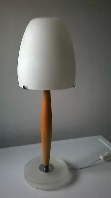 Vintage Ikea Table Lamp - Scandi Style Wood & White Glass Shade / In Line Switch • £24.99