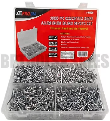 1000pc 1/8  Aluminum Blind Pop Rivet Assortment 4 Hand/Air Riveter Gun Rivet Set • $17.85