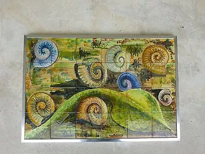 Large Vintage Portugal Rustica Tile Mural Of Seashells In Frame • $250