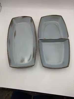 Frankoma Pottery Rectangle Serving Dish 5Q And Divided 5QD Blue Woodland Moss • $16.99