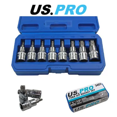 US PRO Tools 8 Piece 1/2  Drive Torx / Star Bit Socket Set T27 - T70 3403 • £11.88