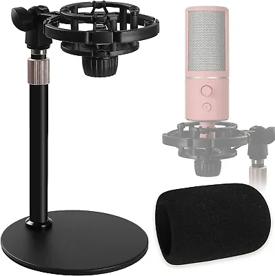 Desk Mic Stand With Shock Mount Foam Mic Protection Adjustable Microphone Stand • £17.56