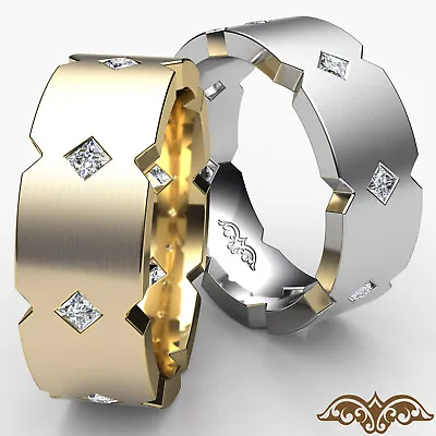 Jagged Edge Matte Finish Men's Eternity Diamond Wedding Band Gold Ring 0.50Ctw. • $2509