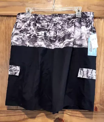 Mossy Oak Manta Mens L Fishing Elements Black Camo NWT Swim Cargo Shorts Trunks • $9