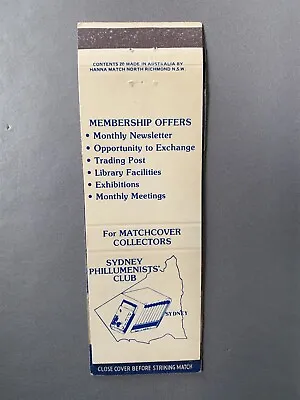 Vintage 1970s Sydney Phillumenists Club Australia Matchbook Cover Collectors Vtg • $11.99