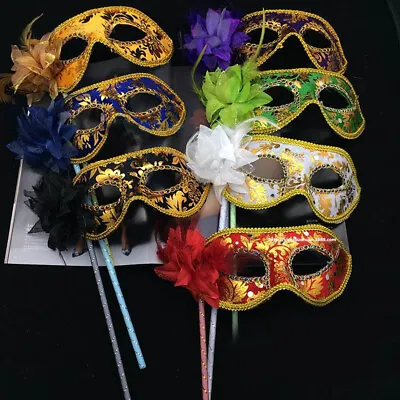 1Pc Venetian Masquerade Eye Mask On Stick Mardi Halloween For Party Prom Ball • £4.31