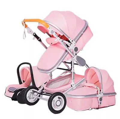 Luxury 3 In 1 Light Pink Baby Bassinet Carriage Stroller Travel System Age 0-3 • $298