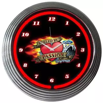 Ford Neon Clock Sign Red V8 Mustang 5.0 Truck F-150 Fueled By Passion Wall Lamp • $63.99