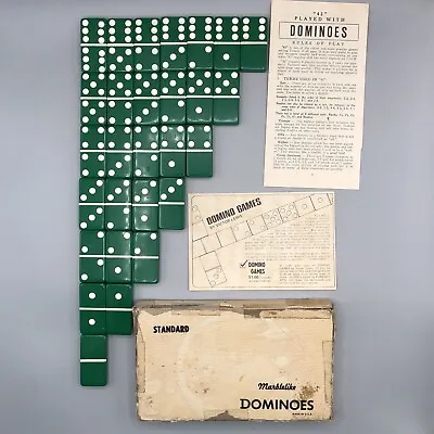 Vintage Green Puremco Marblelike #616 Bakelite Dominoes W/ Original Box & Manual • $39.97