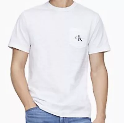 Calvin Klein Men Monogram Logo Crewneck Pocket T-shirt White L • $21.20