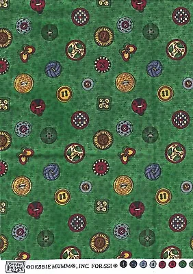 Debbie Mumm Cotton Fabric - Green Background With Scattered Buttons 27 X 19  • $3.25