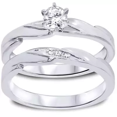 1/4ct Diamond Engagement Wedding Ring Set 10K White Gold • £482.66