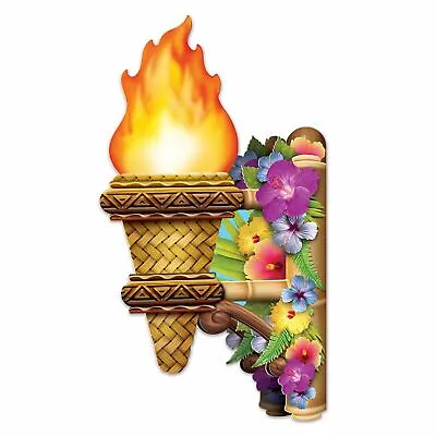£10.93 • Buy Pack Of 2 Hawaiian Tiki 3d Wall Torches With Flame Luau Party Decorations