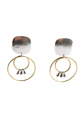 Marjorie Baer Acce Womens Gold & Silver Tone Double Hoop Dangle Clip On Earrings • $34.99