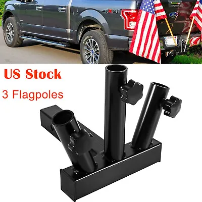 $41.68 • Buy Heavy Duty 3 Flag Pole Holder Hitch Mount For Jeep Truck Car 2  Trailer Receiver
