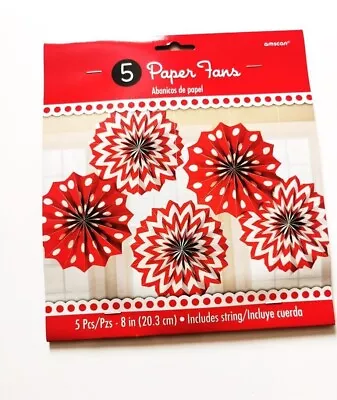  5 Red Paper Fans Decoration- Hanging Red Marquee-Ceiling All Party Decorations  • £5.99