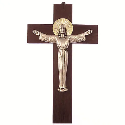 Wood Wall Hanging Risen Christ Cross 8  (20cm) Gift Metal Wooden Crucifix • £15.99