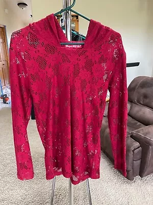 Cowgirl Tuff Western Love Sleeve Hooded Red Lace Shirt (New Without Tags) Small • $19.95