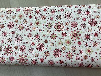 CLEARANCE 35cm X 110cm Makower Scandi Snowflake Red Gold Christmas 100% Cotton • £1.75