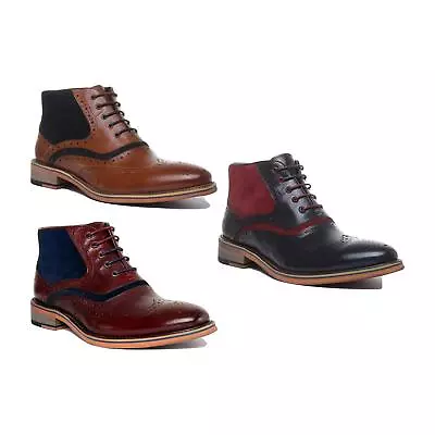 £84.95 • Buy JUSTINREESS ENGLAND Hawkin Mens Leather Brogue Boot In Navy Bordo Size Uk 6 - 12