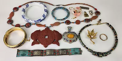 Vintage Asian Chinese Japanese Estate Jewelry Lot Yixing Cloisonne Porcelain • $0.99